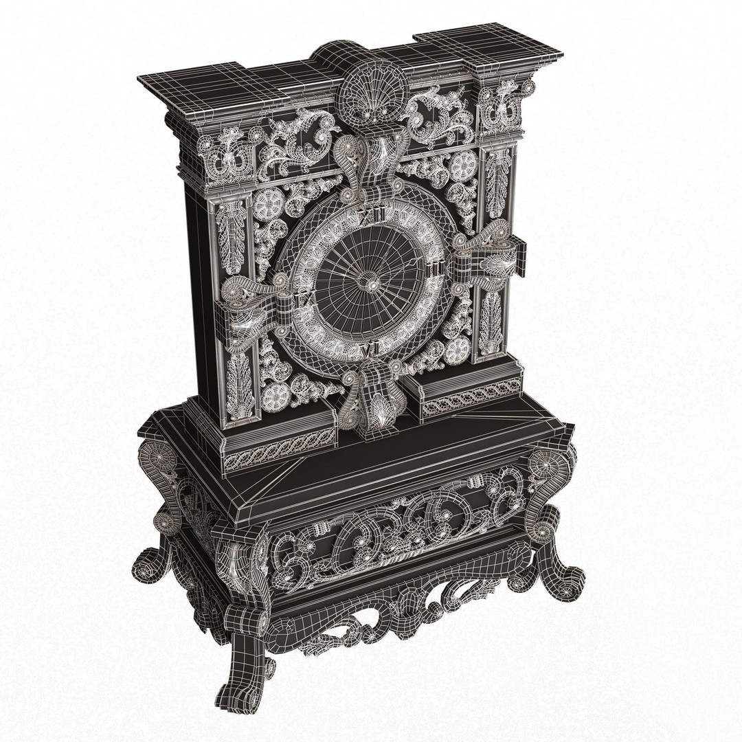 Casket Clock 3D Model – Low Poly Carved Collection, OBJ, FBX - View 50