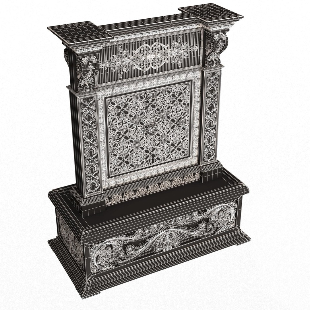 Casket Clock 3D Model – Low Poly Carved Collection, OBJ, FBX - View 51