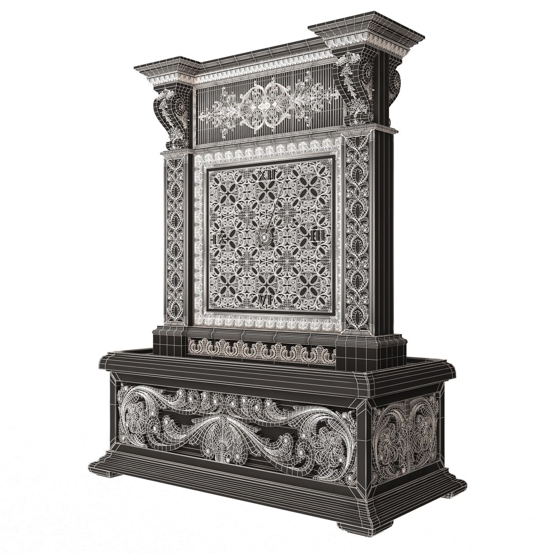 Casket Clock 3D Model – Low Poly Carved Collection, OBJ, FBX - View 52