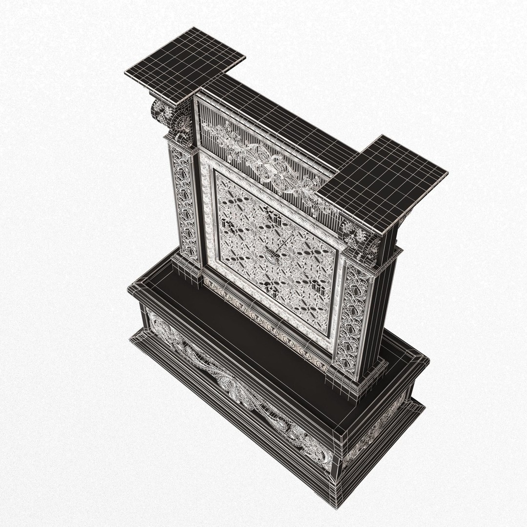 Casket Clock 3D Model – Low Poly Carved Collection, OBJ, FBX - View 54
