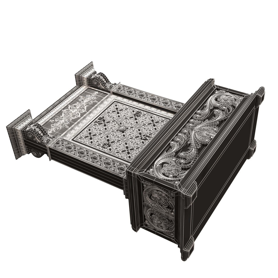 Casket Clock 3D Model – Low Poly Carved Collection, OBJ, FBX - View 55