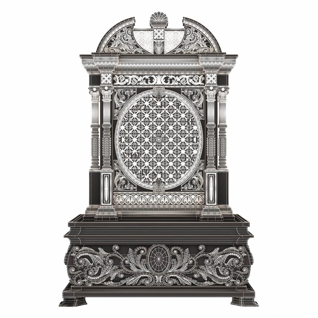 Casket Clock 3D Model – Low Poly Carved Collection, OBJ, FBX - View 56