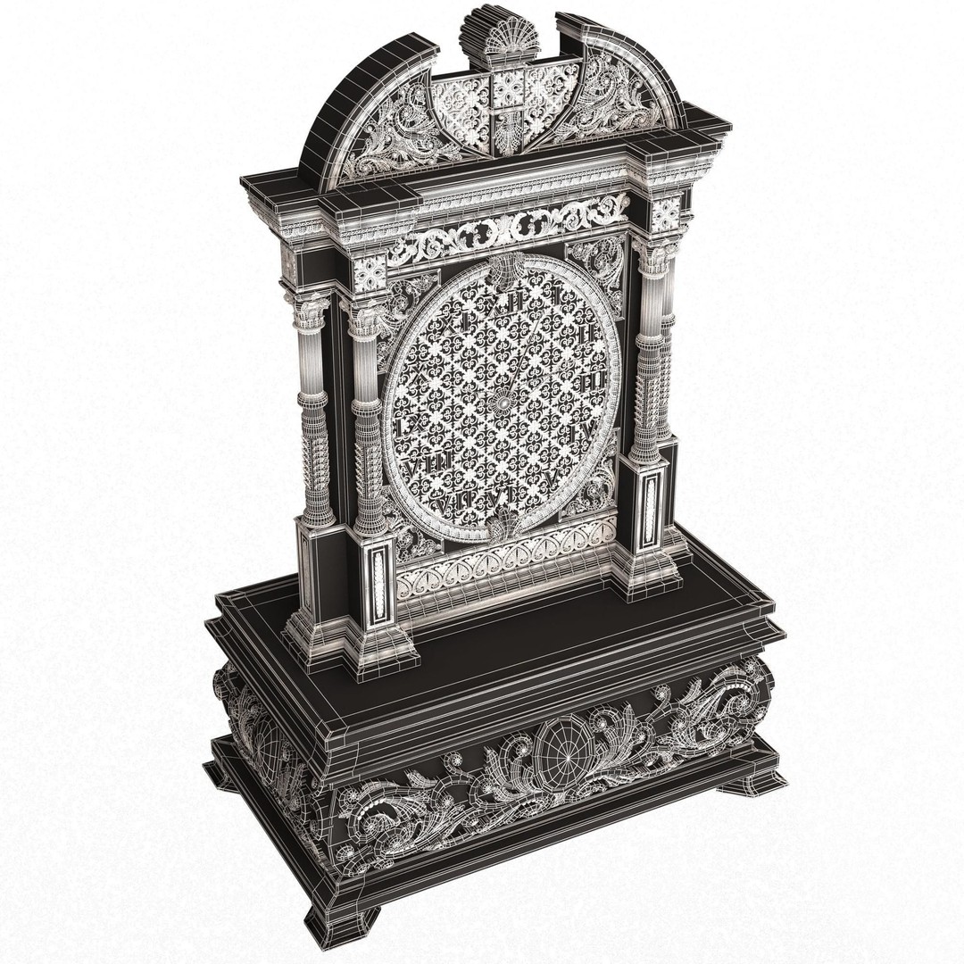 Casket Clock 3D Model – Low Poly Carved Collection, OBJ, FBX - View 57