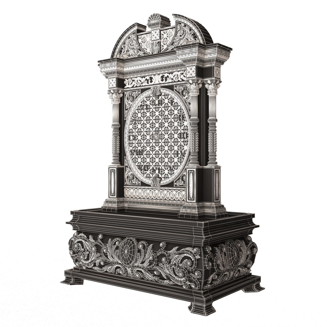 Casket Clock 3D Model – Low Poly Carved Collection, OBJ, FBX - View 58