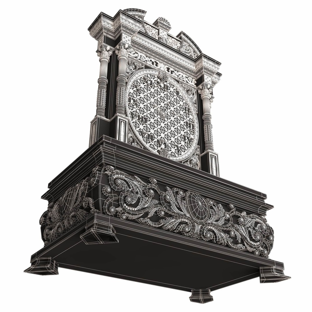 Casket Clock 3D Model – Low Poly Carved Collection, OBJ, FBX - View 59