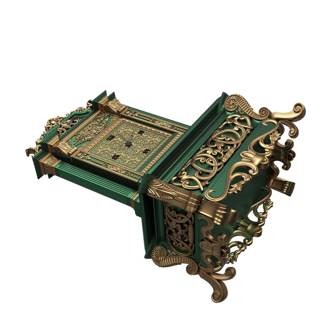 Casket Clock 3D Model – Low Poly Carved Collection, OBJ, FBX - View 6