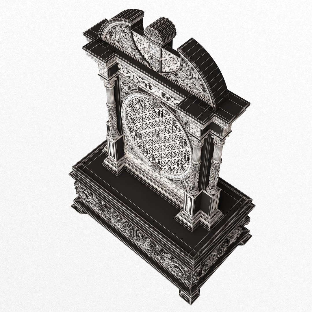 Casket Clock 3D Model – Low Poly Carved Collection, OBJ, FBX - View 60
