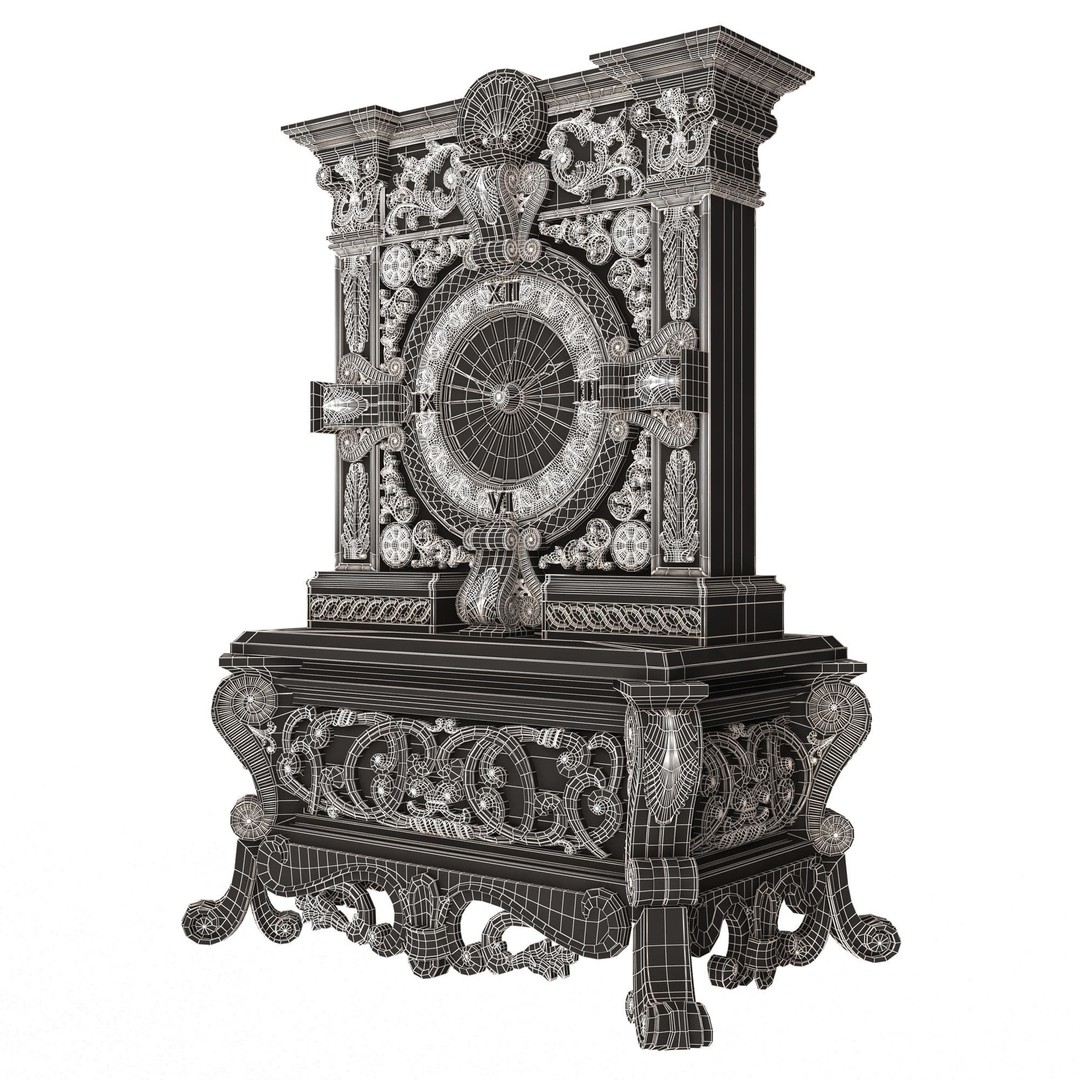 Casket Clock 3D Model – Low Poly Carved Collection, OBJ, FBX - View 61