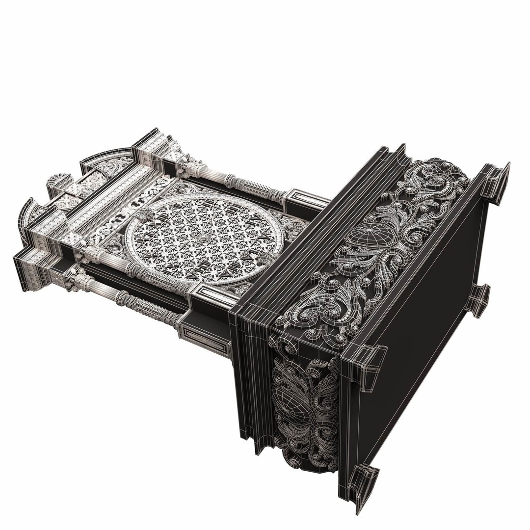 Casket Clock 3D Model – Low Poly Carved Collection, OBJ, FBX - View 62
