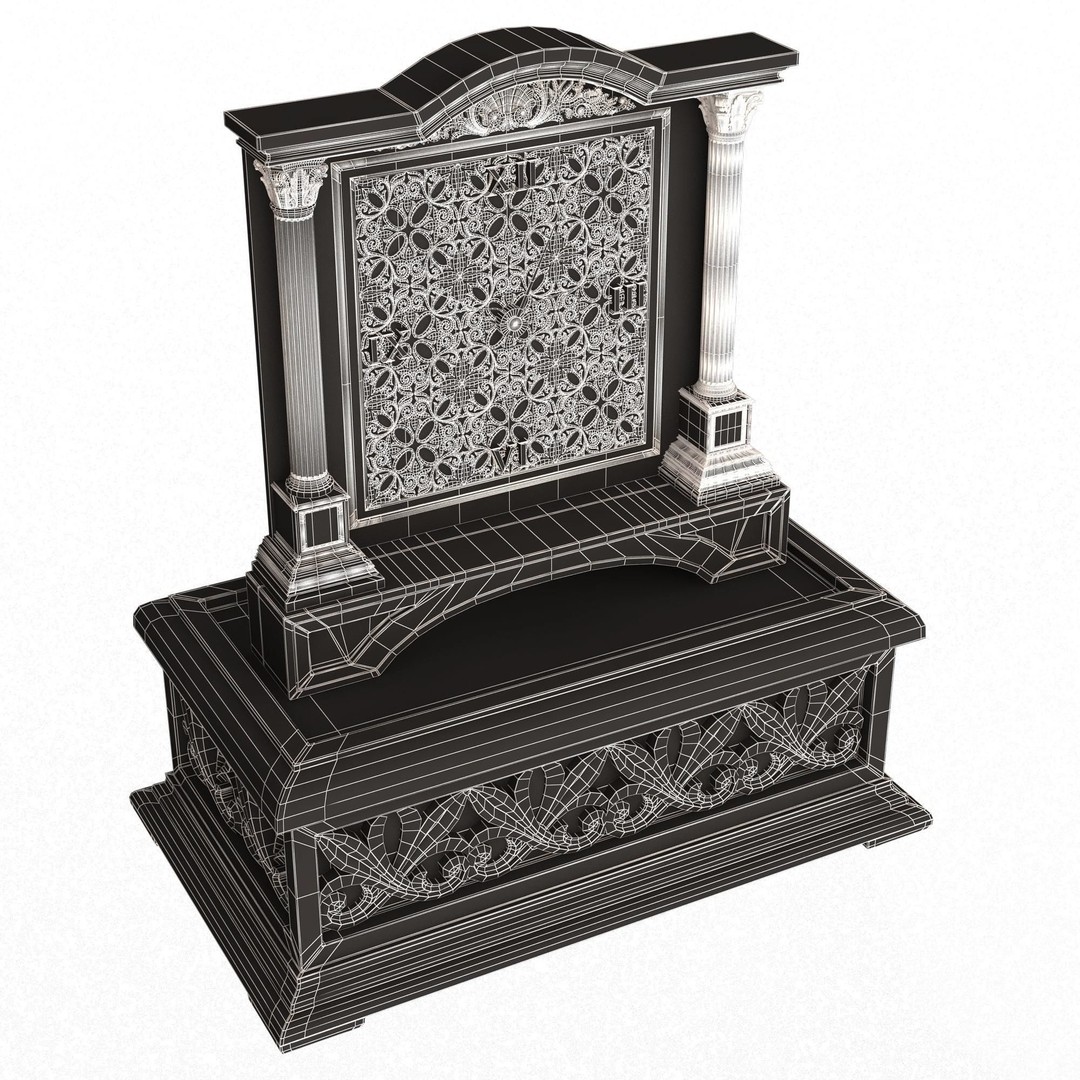 Casket Clock 3D Model – Low Poly Carved Collection, OBJ, FBX - View 64