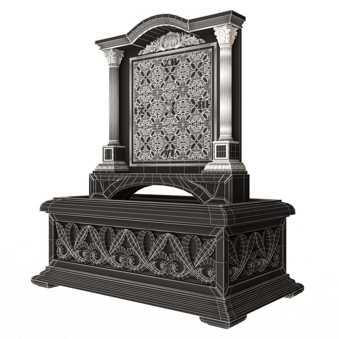 Casket Clock 3D Model – Low Poly Carved Collection, OBJ, FBX - View 65