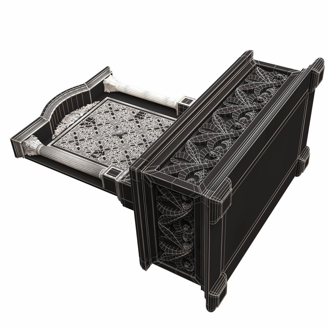 Casket Clock 3D Model – Low Poly Carved Collection, OBJ, FBX - View 68