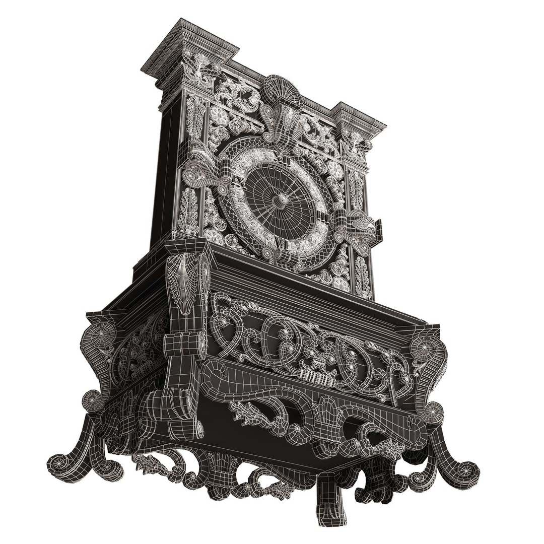 Casket Clock 3D Model – Low Poly Carved Collection, OBJ, FBX - View 69