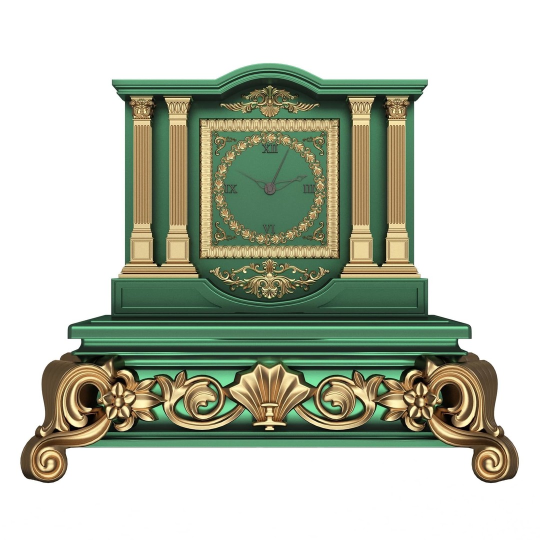 Casket Clock 3D Model – Low Poly Carved Collection, OBJ, FBX - View 7