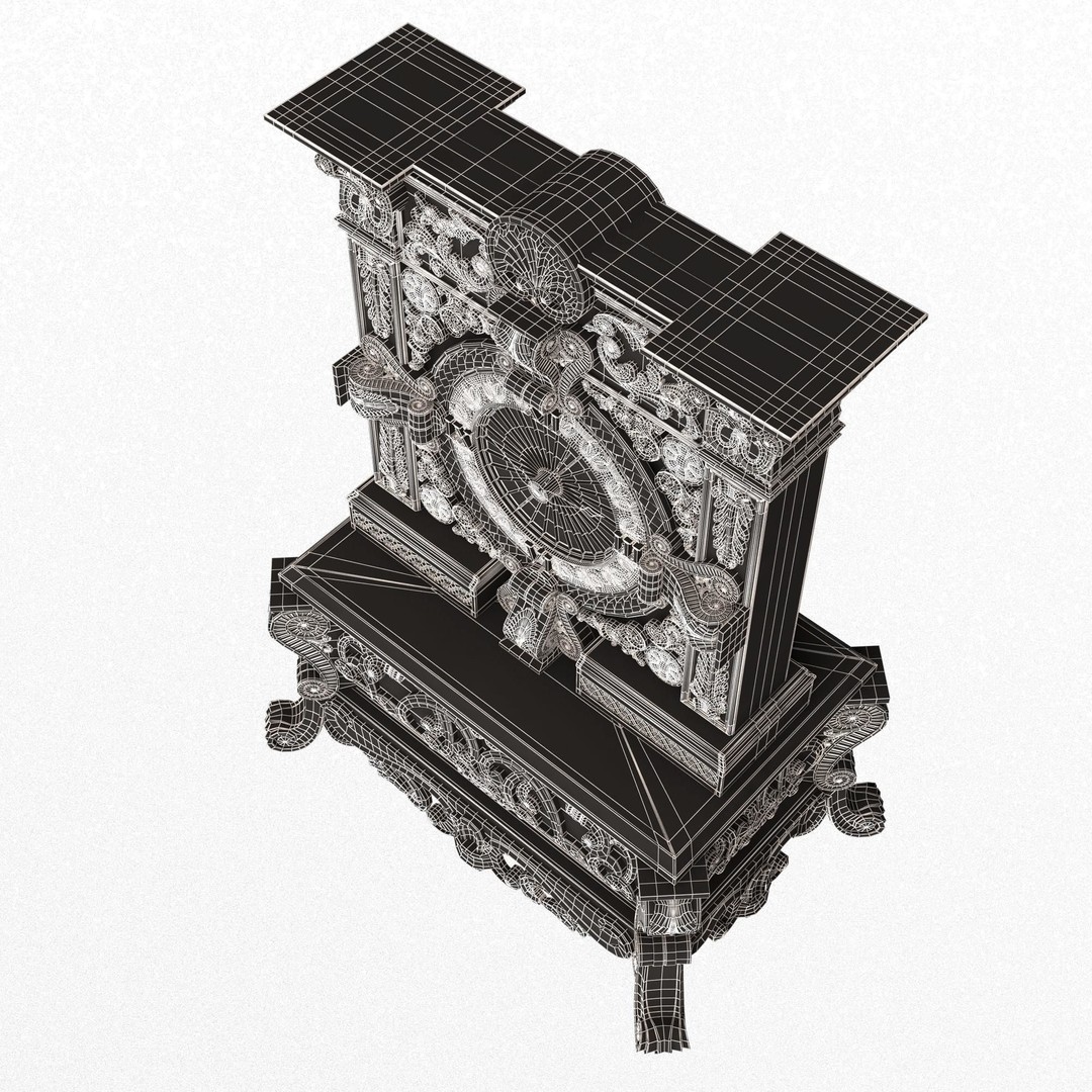 Casket Clock 3D Model – Low Poly Carved Collection, OBJ, FBX - View 70