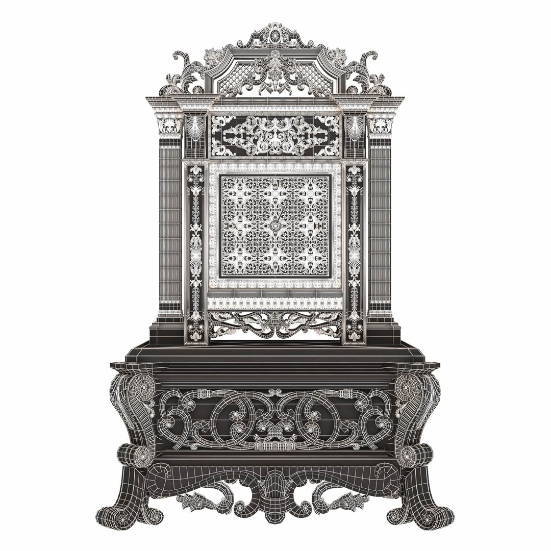 Casket Clock 3D Model – Low Poly Carved Collection, OBJ, FBX - View 72