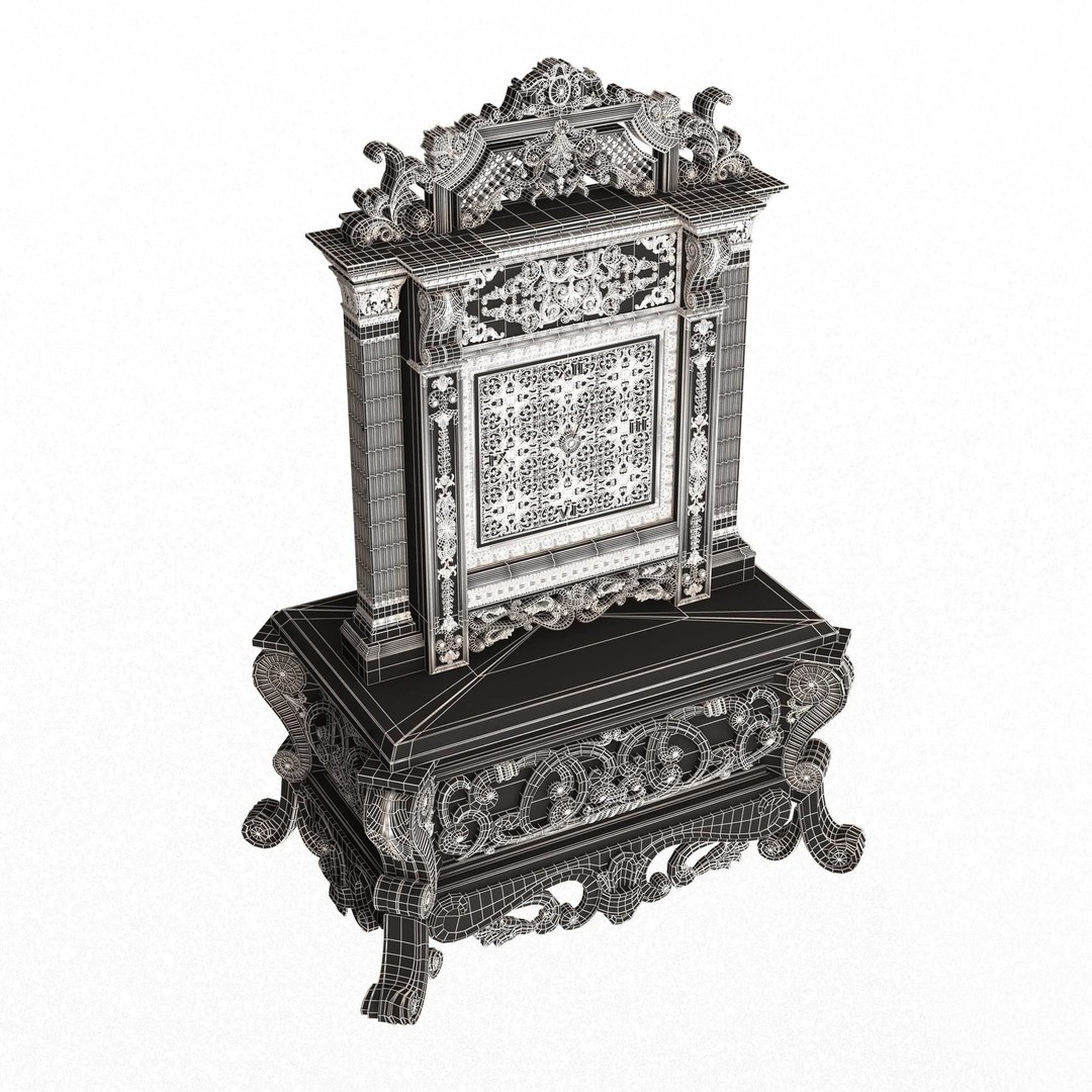 Casket Clock 3D Model – Low Poly Carved Collection, OBJ, FBX - View 73