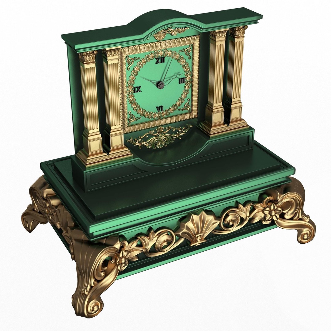Casket Clock 3D Model – Low Poly Carved Collection, OBJ, FBX - View 8