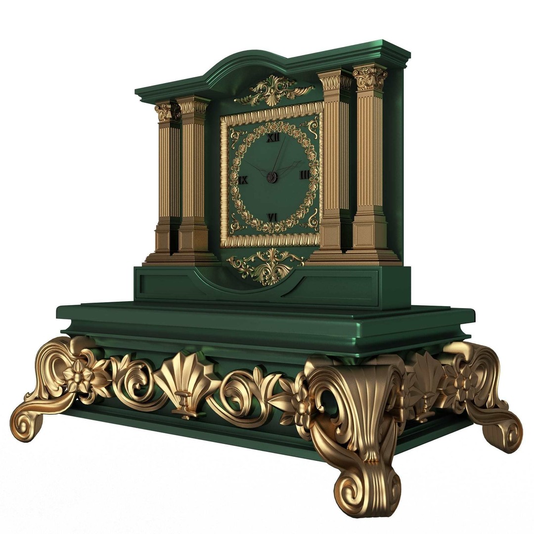 Casket Clock 3D Model – Low Poly Carved Collection, OBJ, FBX - View 9