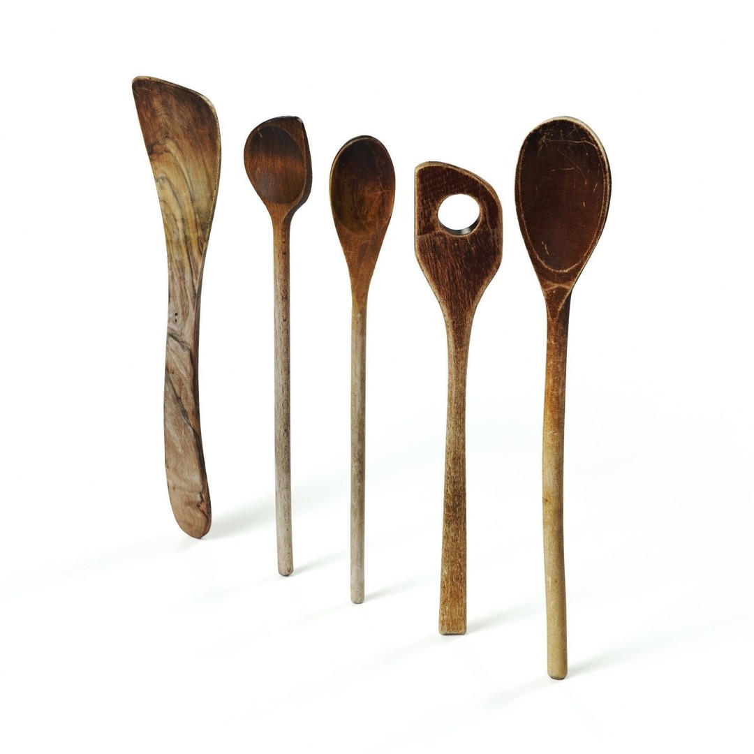 Wooden Kitchen Tools Set 3D Model – Vintage Cooking Utensils, FBX, OBJ - View 10