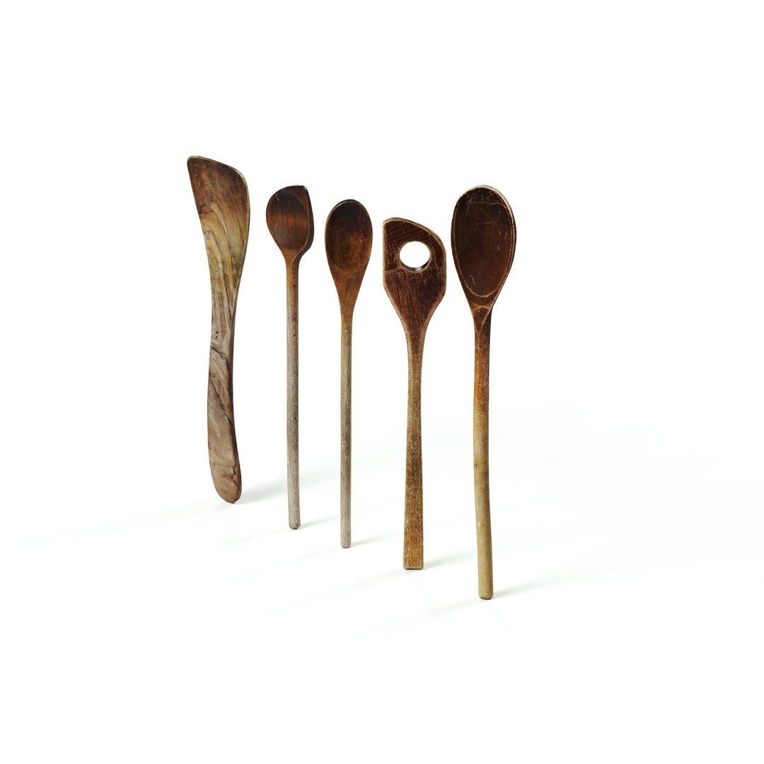 Wooden Kitchen Tools Set 3D Model – Vintage Cooking Utensils, FBX, OBJ - View 4