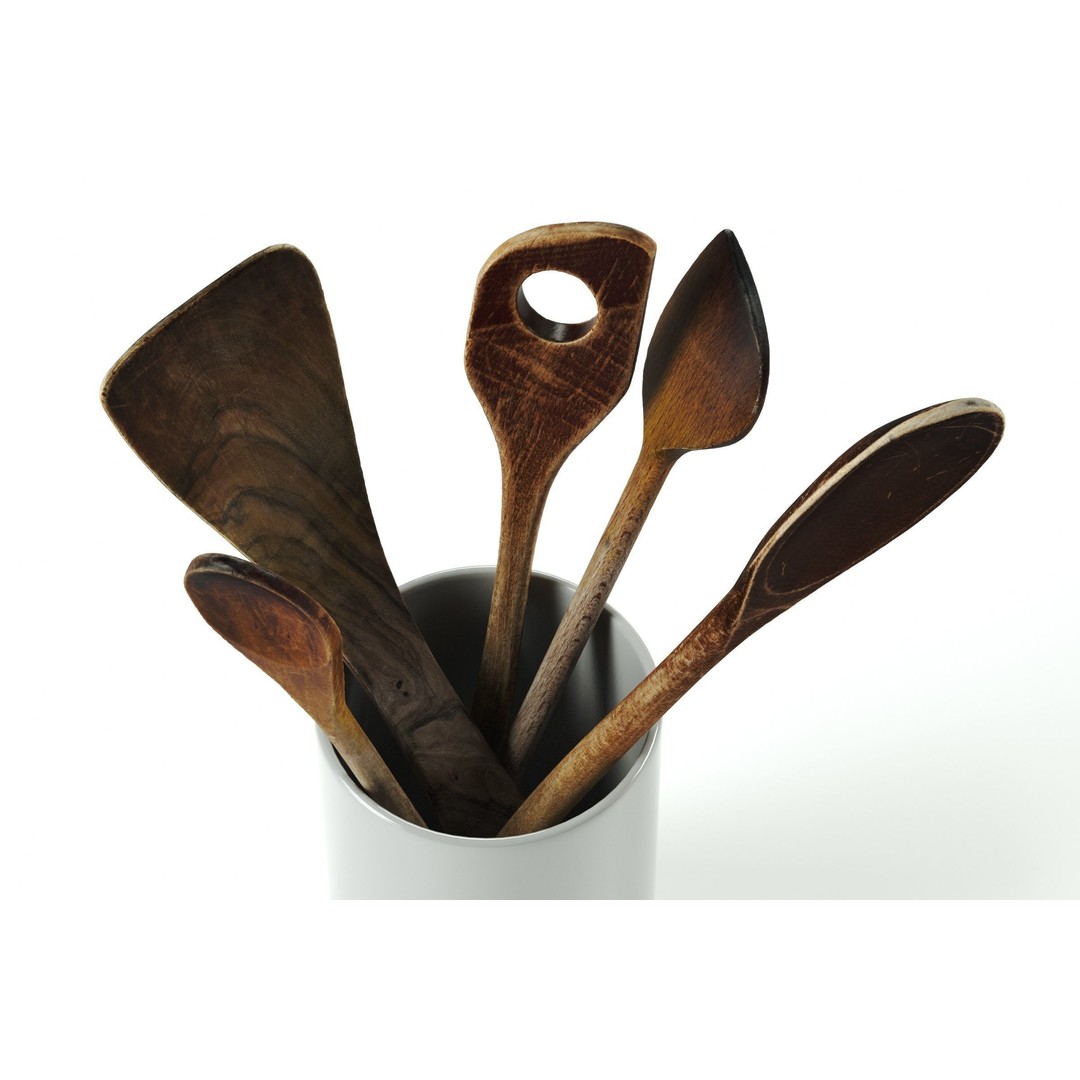 Wooden Kitchen Tools Set 3D Model – Vintage Cooking Utensils, FBX, OBJ - View 6