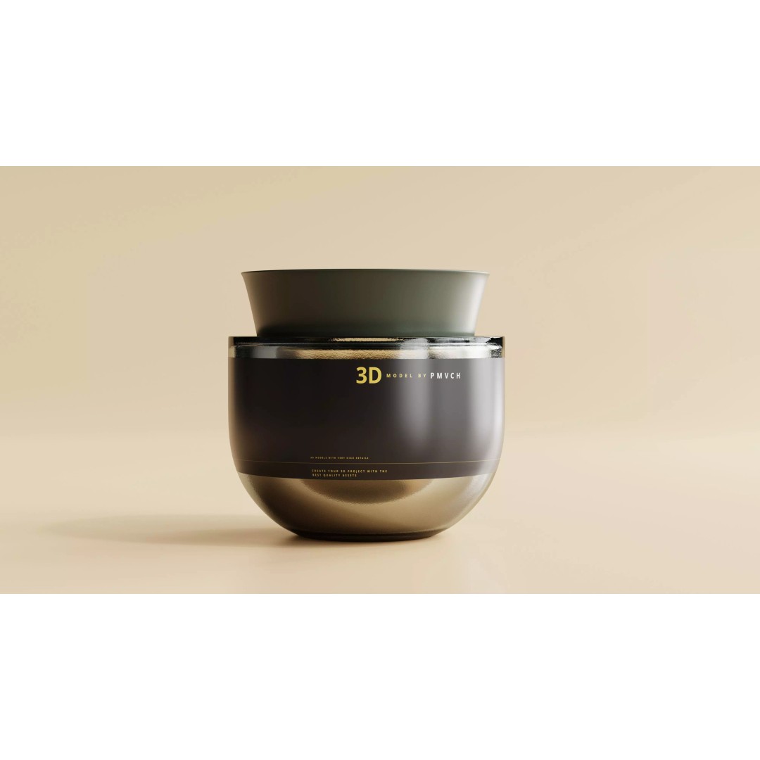 Amber Glass Cosmetic Jar 3D Model – Low Poly PBR Asset, FBX, OBJ - View 2