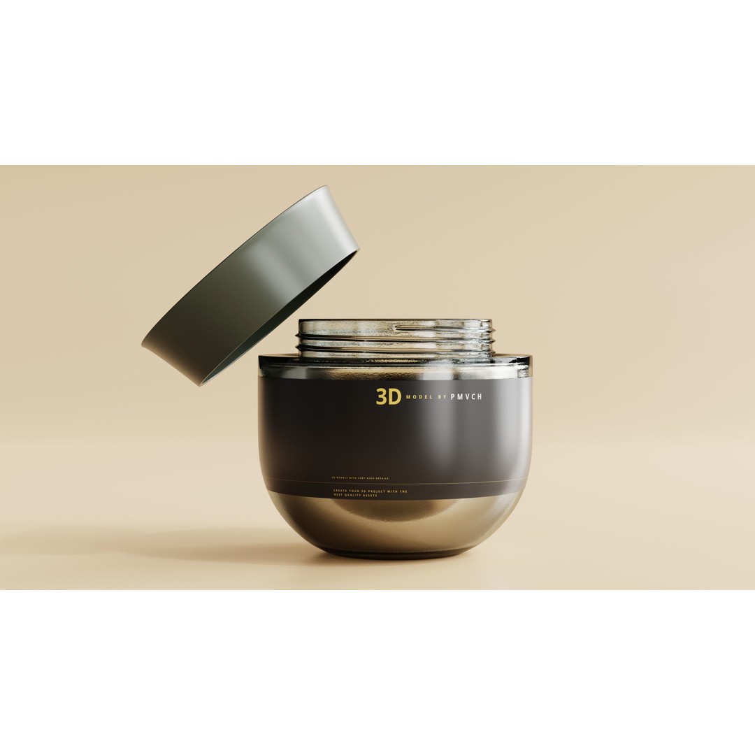 Amber Glass Cosmetic Jar 3D Model – Low Poly PBR Asset, FBX, OBJ - View 3