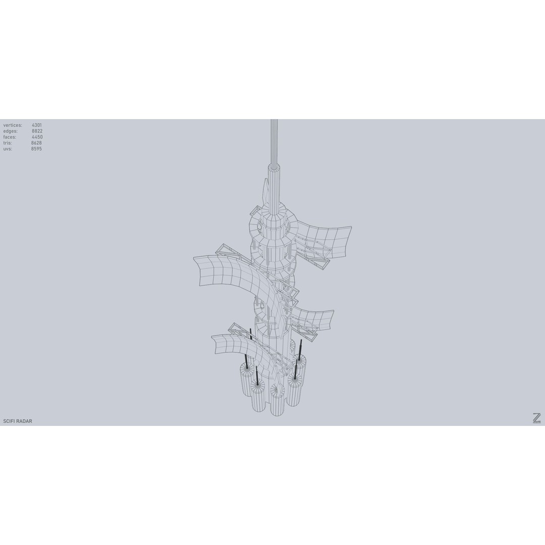 Sci-Fi Radar 3D Model – Low Poly Game Asset, PBR Textures, FBX