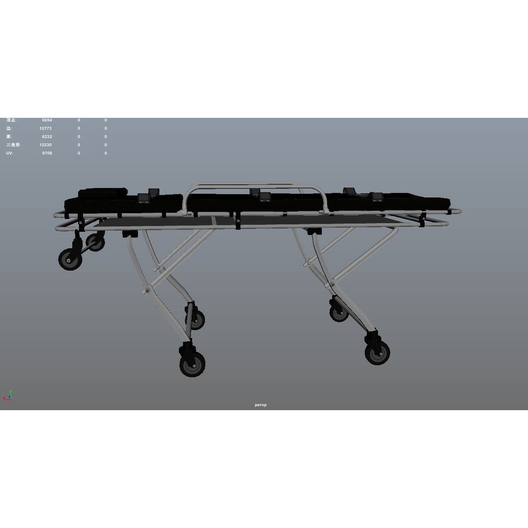 Ambulance Stretcher 3D Model – Low Poly Medical Equipment, FBX, OBJ - View 10