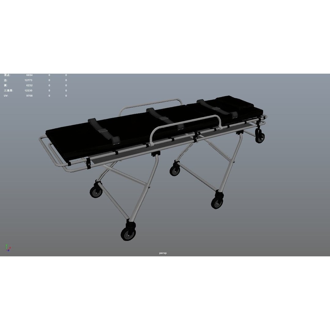 Ambulance Stretcher 3D Model – Low Poly Medical Equipment, FBX, OBJ - View 6