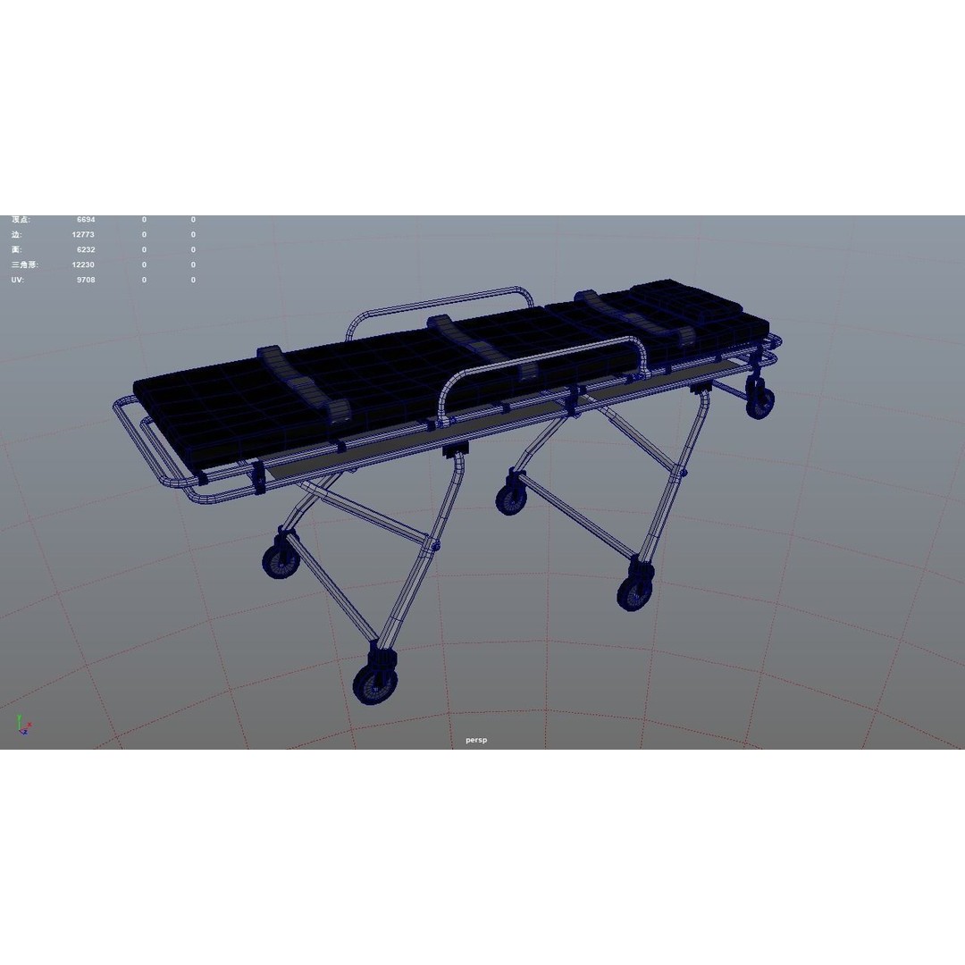 Ambulance Stretcher 3D Model – Low Poly Medical Equipment, FBX, OBJ - View 7