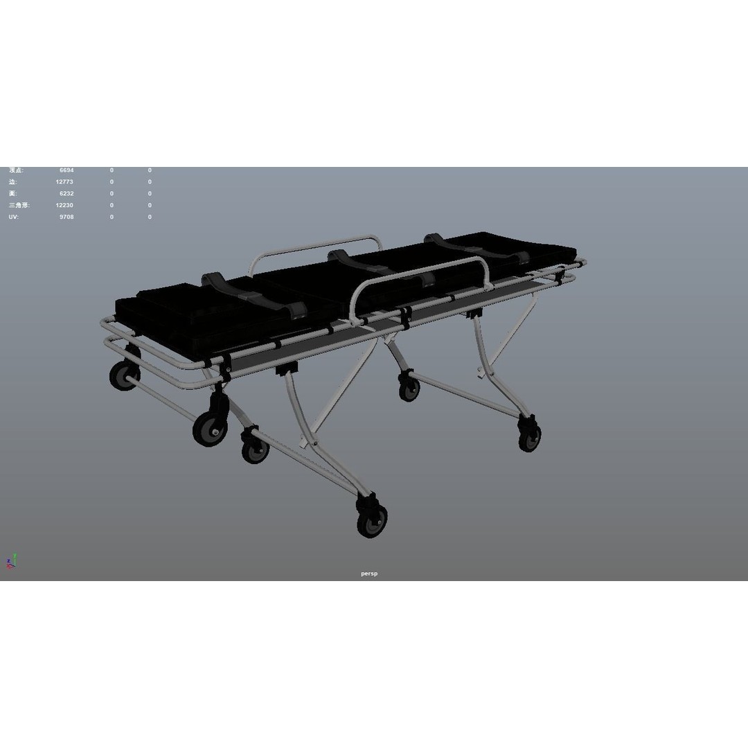 Ambulance Stretcher 3D Model – Low Poly Medical Equipment, FBX, OBJ - View 8