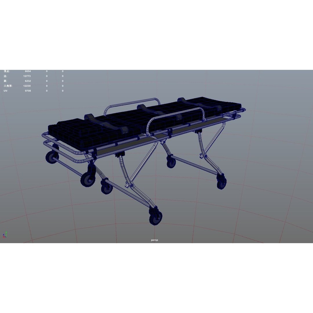 Ambulance Stretcher 3D Model – Low Poly Medical Equipment, FBX, OBJ - View 9