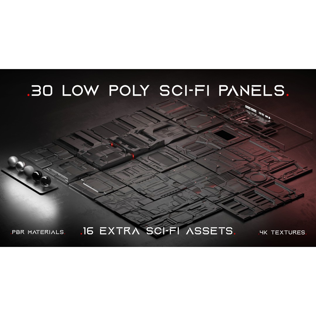Sci-Fi Panels 3D Model – Low Poly Collection with PBR Textures - View 3