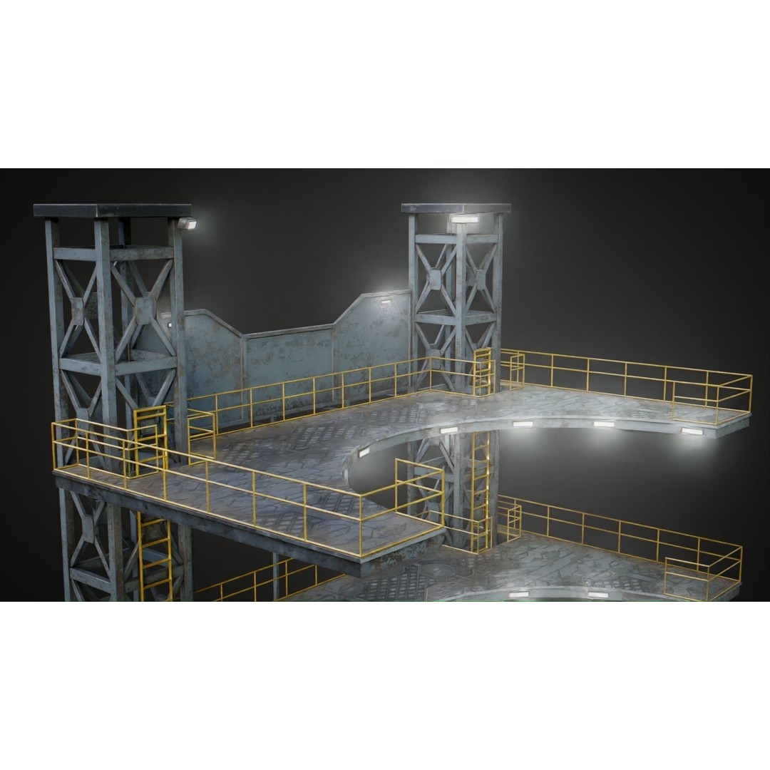Landing Pad 3D Model – Low Poly Industrial Platform, Game Ready - View 11