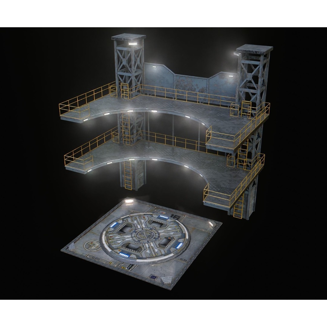 Landing Pad 3D Model – Low Poly Industrial Platform, Game Ready - View 3