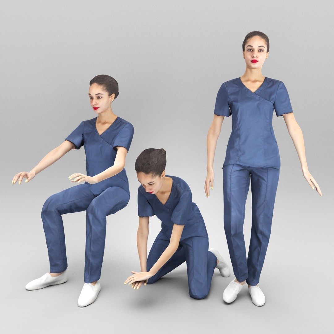 Animated Nurse 3D Model – Low Poly Rigged Character for Games, FBX - View 3