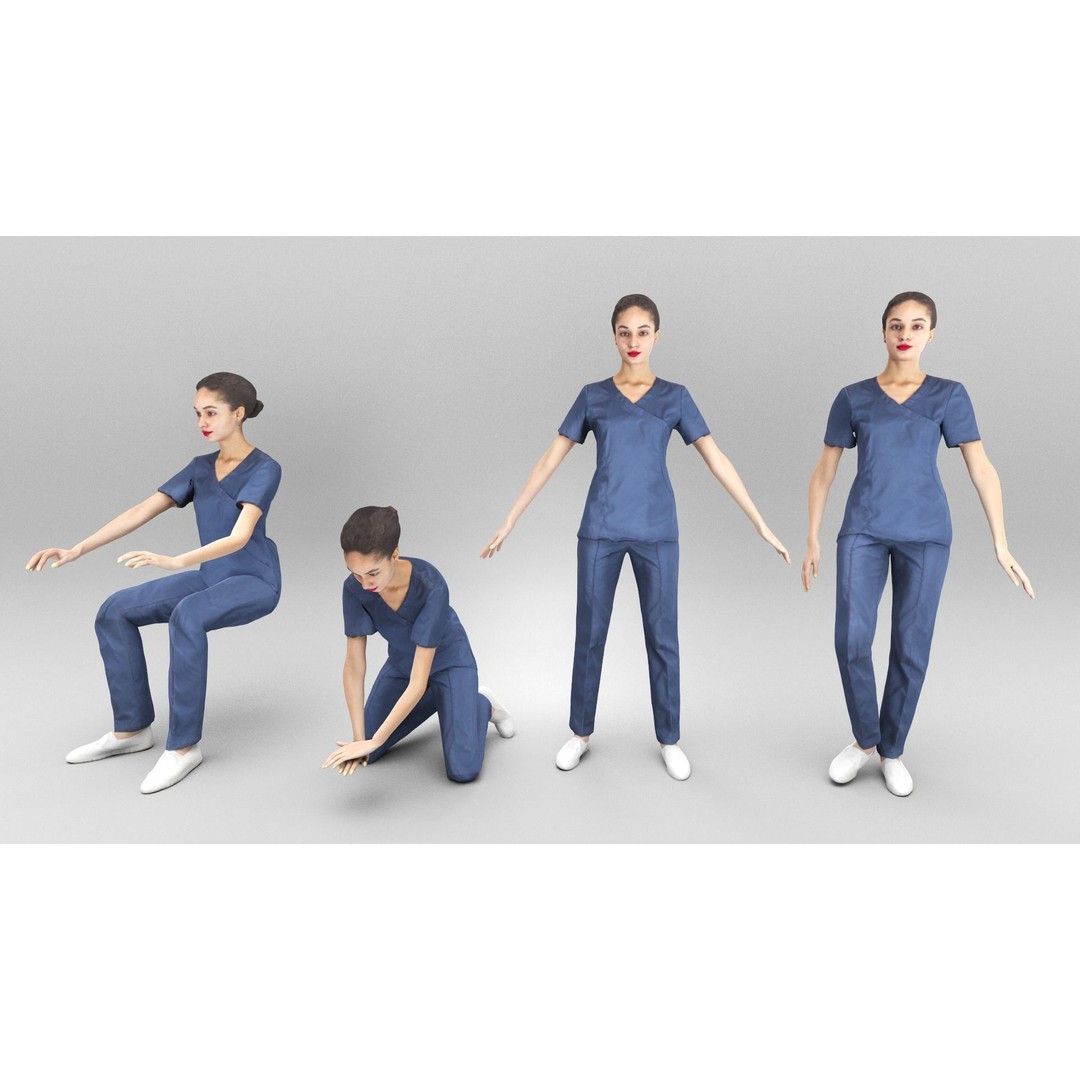 Animated Nurse 3D Model – Low Poly Rigged Character for Games, FBX - View 4