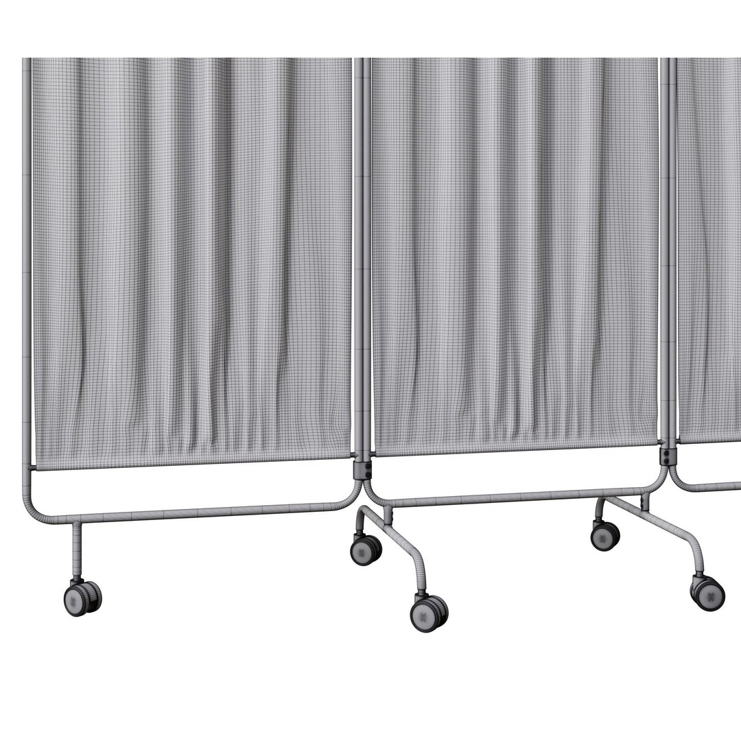 Folding Screen 3D Model – Medical Interior Privacy Asset, PBR, FBX