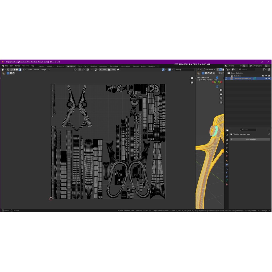 Tischler Standard Straight Biopsy Punch 3D Model – High Poly PBR Medical Tool, FBX, OBJ
