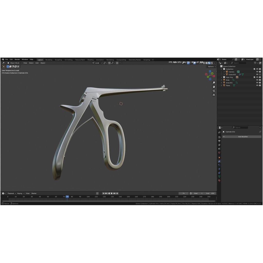 Tischler Standard Straight Biopsy Punch 3D Model – High Poly PBR Medical Tool, FBX, OBJ - View 52