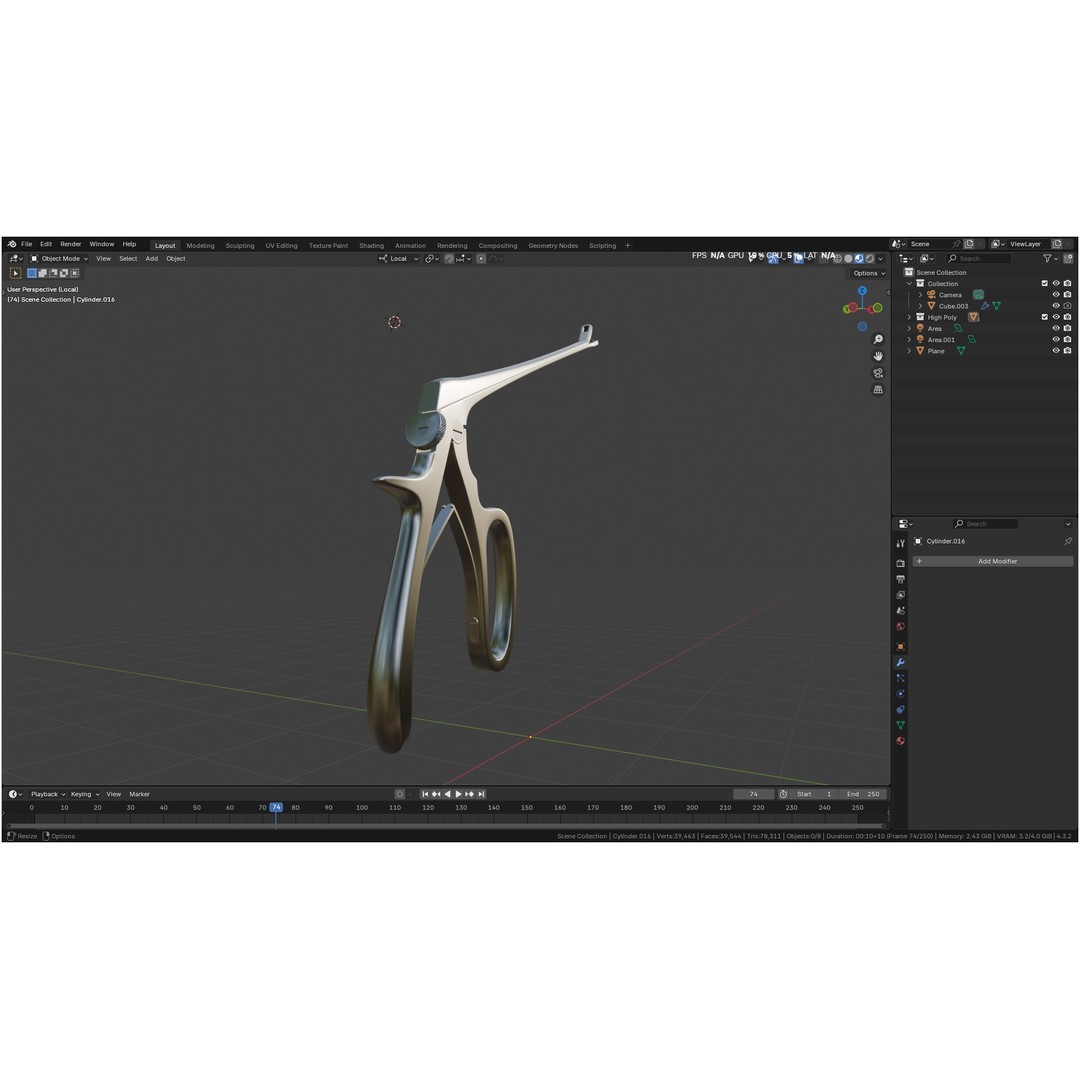 Tischler Standard Straight Biopsy Punch 3D Model – High Poly PBR Medical Tool, FBX, OBJ - View 53