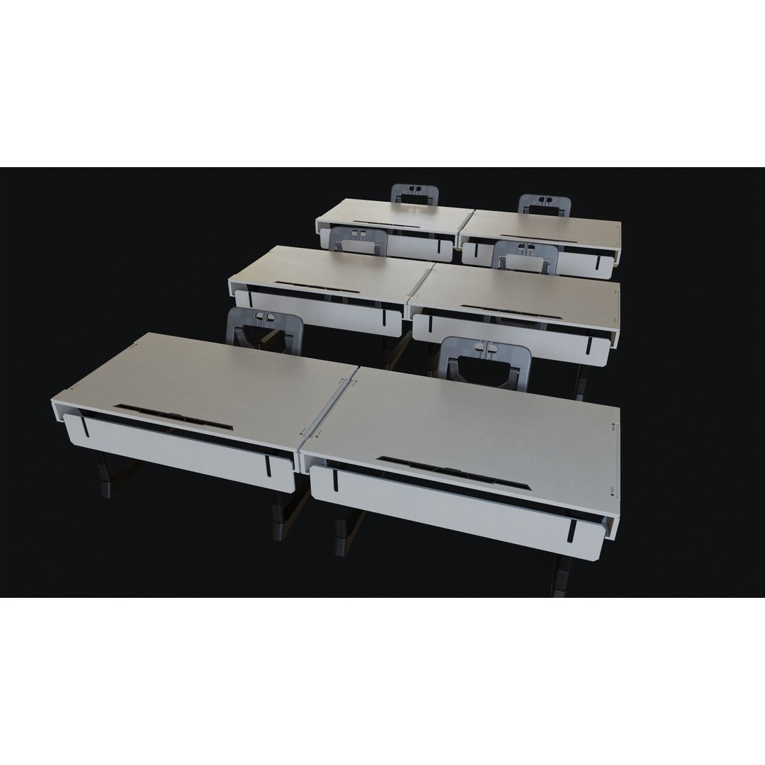 Futuristic Desk 3D Model – Low Poly Modular Design, FBX