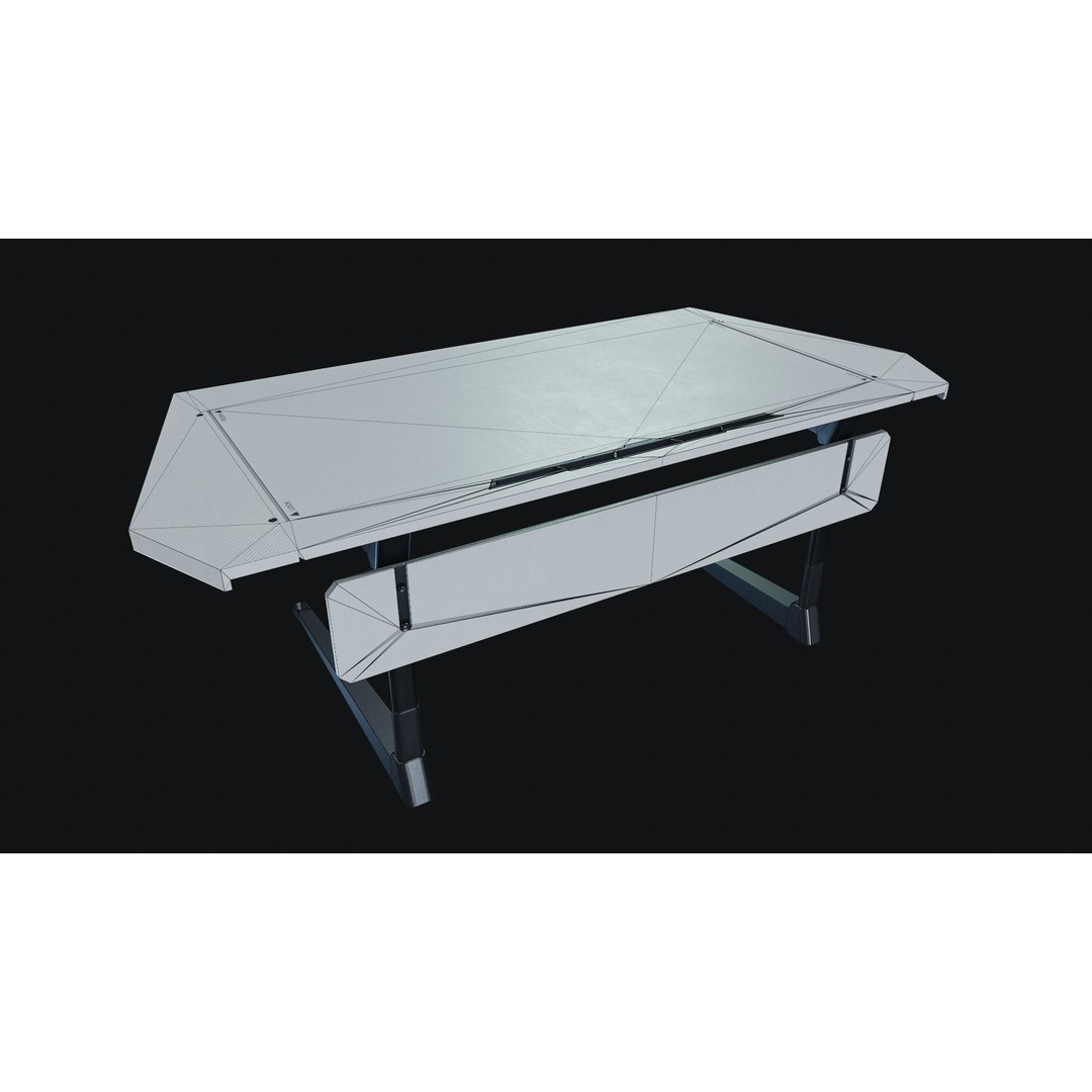 Futuristic Desk 3D Model – Low Poly Modular Design, FBX - View 4