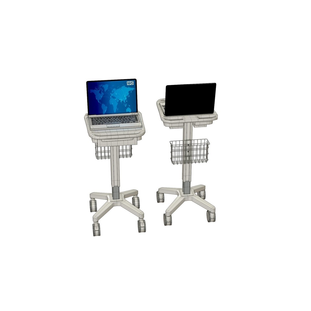 Mobile Laptop Cart 3D Model – Low Poly Medical Equipment, FBX, OBJ