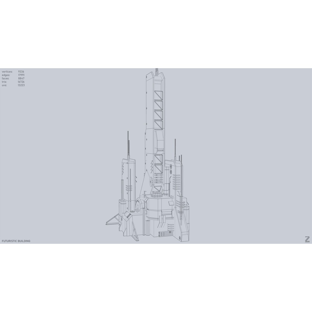 Futuristic Building 3D Model – Low Poly Sci-Fi Architectural Asset, FBX