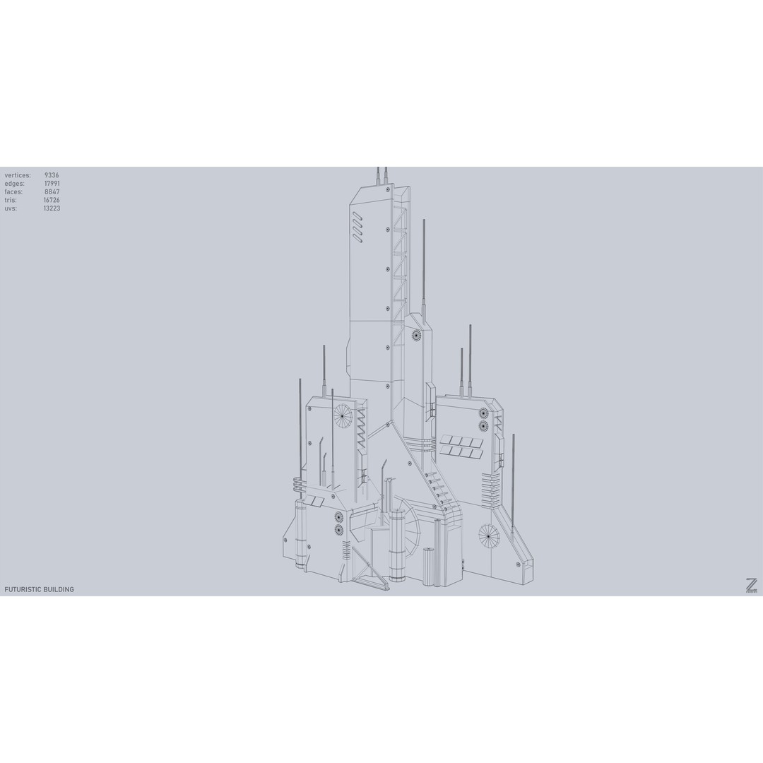 Futuristic Building 3D Model – Low Poly Sci-Fi Architectural Asset, FBX - View 10