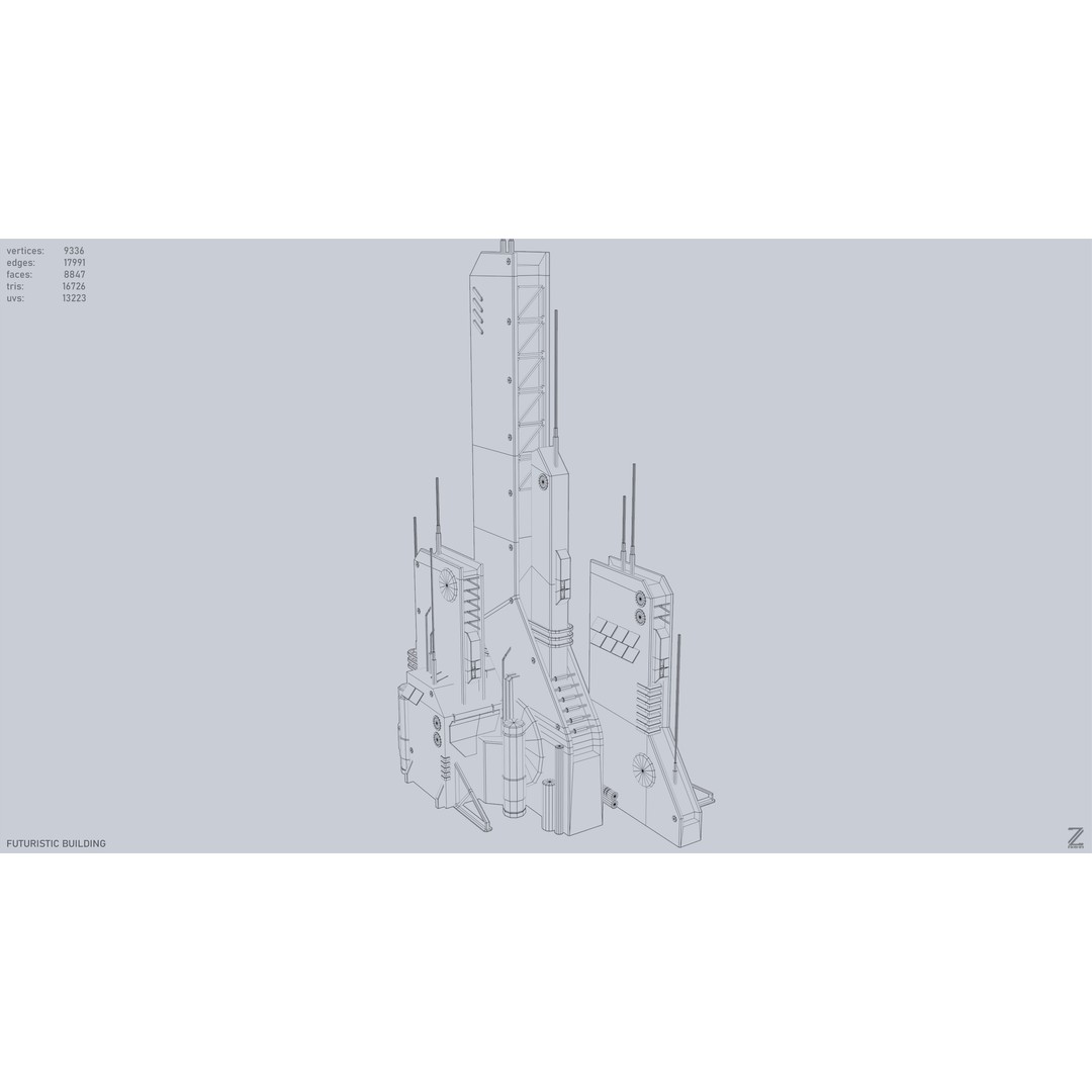 Futuristic Building 3D Model – Low Poly Sci-Fi Architectural Asset, FBX - View 11
