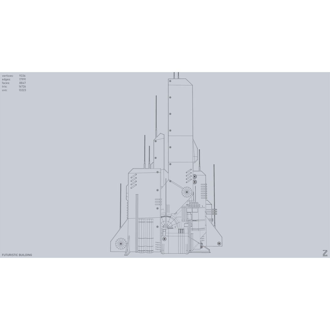 Futuristic Building 3D Model – Low Poly Sci-Fi Architectural Asset, FBX - View 14